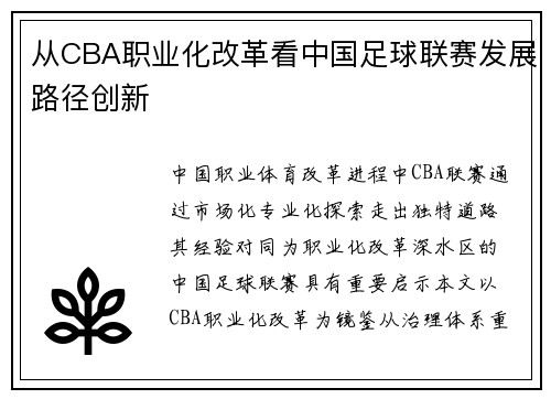 从CBA职业化改革看中国足球联赛发展路径创新