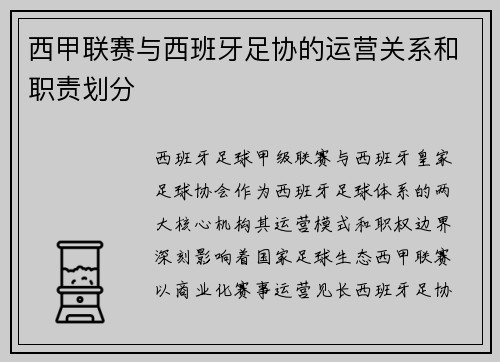 西甲联赛与西班牙足协的运营关系和职责划分